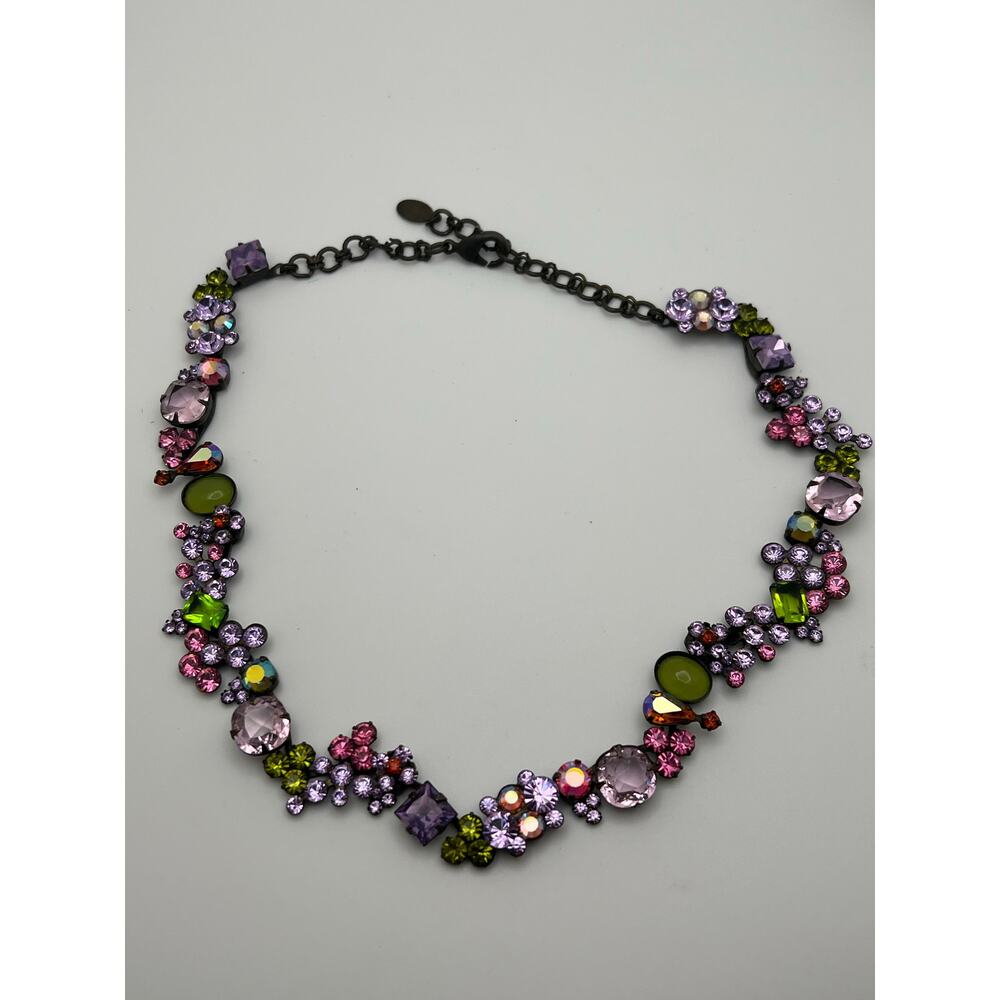 Vintage Sorelli Fresh Flowers Swarovski Crystal Necklace brass colored metal - Picture 3 of 10